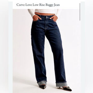 new with tag abercrombie Curve Love Low Rise Baggy Jean - Dark Blue